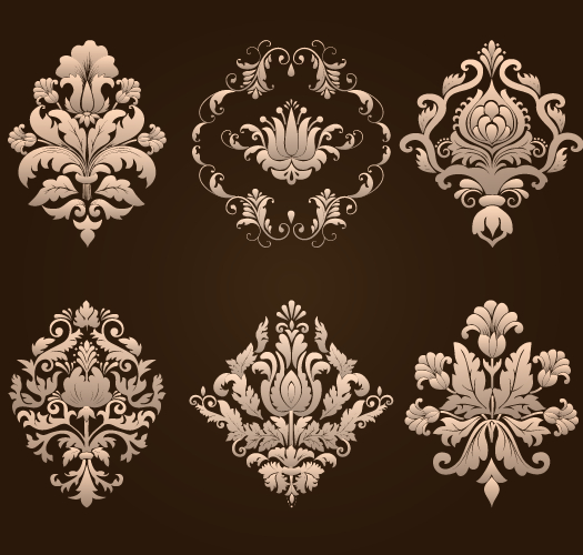 Ornamental floral damask elements vector material 03