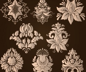 Ornamental floral damask elements vector material 04