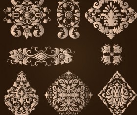Ornamental floral damask elements vector material 05