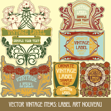 Ornate vintage labels creative vector set 03