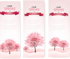 Pink style spring trees banners vector graphics 02