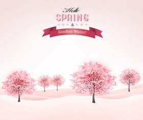 Pink style spring trees vector background