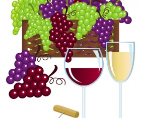 Realistic grapes and wine design vector 03