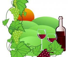 Realistic grapes and wine design vector 05
