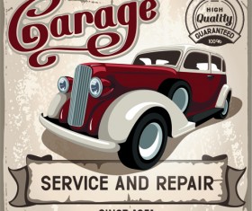Retro auto service and repair poster vector 02