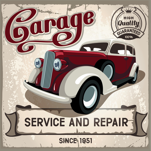 Retro auto service and repair poster vector 02