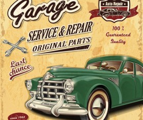 Retro auto service and repair poster vector 04