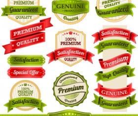 Retro premium quality ribbon labels vector 01