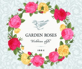 Rose with bird vintage cards vector 02