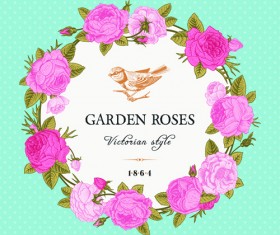 Rose with bird vintage cards vector 03