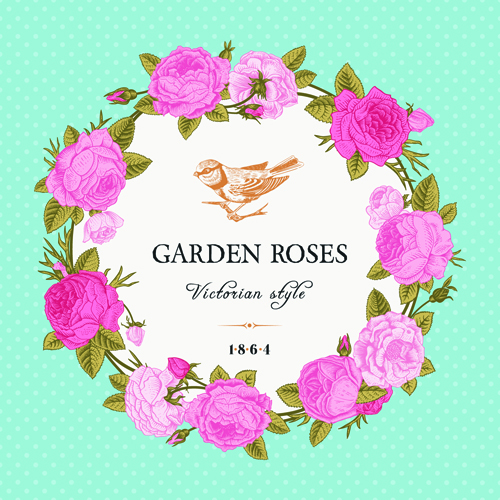 Rose with bird vintage cards vector 03