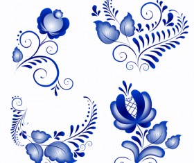 Shiny blue flower ornaments vector material