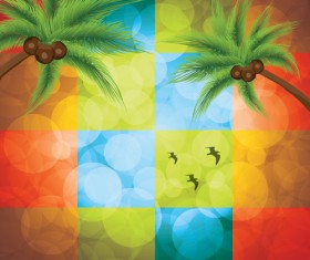 Shiny colored square with coconut tree background vector