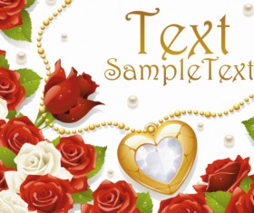 Shiny necklace with rose background vector