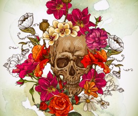Skull and poppies vector background 01