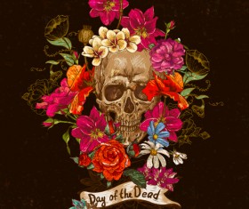 Skull and poppies vector background 02