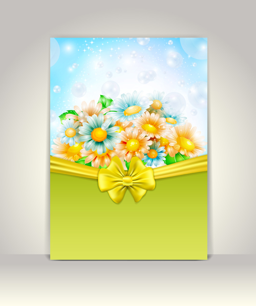 Spring flowers with bow card vector