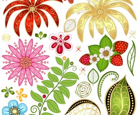 Strawberries and flower with leaf pattern vector