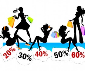 Stylish shopping girl with big sale vector