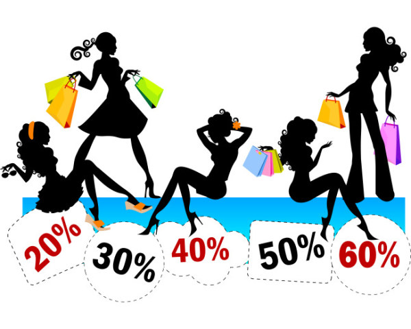 Stylish shopping girl with big sale vector free download