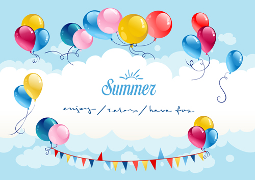 Summer colored balloons vector card