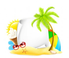 Summer elements with blank paper background vector 01