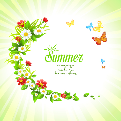 Summer flower with butterflies background material