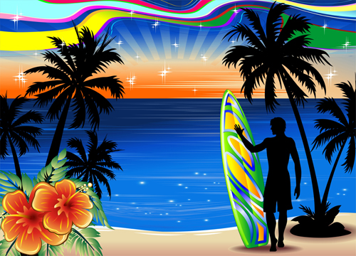 Summer travel background with silhouette vector