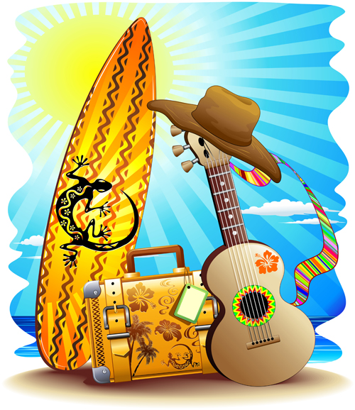 Summer travel suitcase backgrounds vector 02