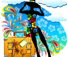Summer travel suitcase backgrounds vector 04
