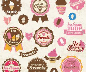 Sweet with ice cream labels cute design vector 01