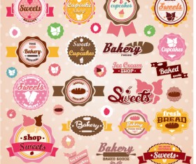 Sweet with ice cream labels cute design vector 02
