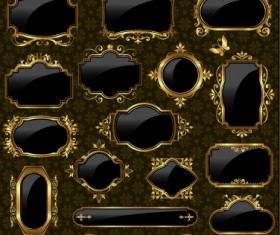 Textured black and golden labels vector graphics