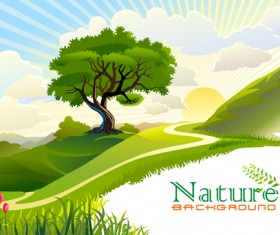 Tree and natural scenery vector background 05
