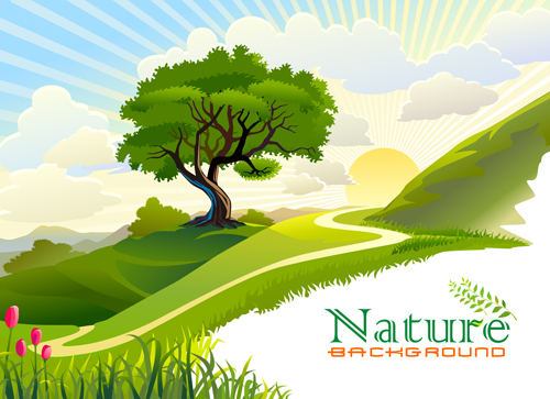 Tree and natural scenery vector background 05