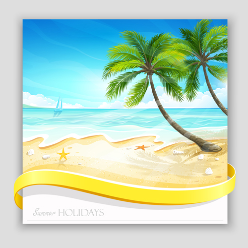 Tropical islands holiday background design vector 03