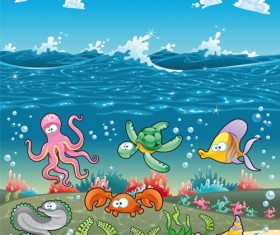 Underwater world with marine animal design vector 01
