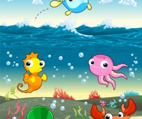 Underwater world with marine animal design vector 02