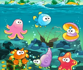 Underwater world with marine animal design vector 03