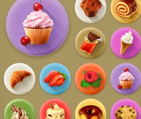 Various dessert and food flat icons vector 01