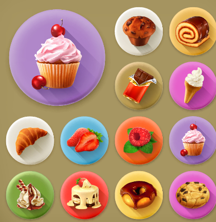 Various dessert and food flat icons vector 01