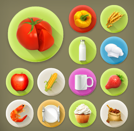 Various dessert and food flat icons vector 02