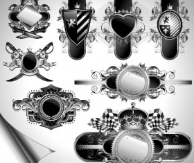 Vintage black and white badge with heraldry vector set 01
