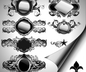 Vintage black and white badge with heraldry vector set 02