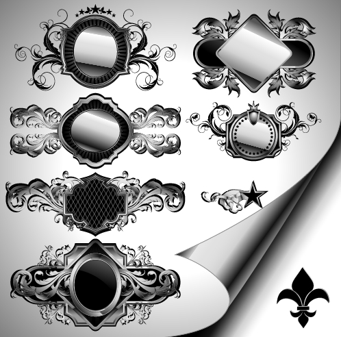 Vintage black and white badge with heraldry vector set 02