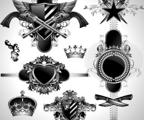 Vintage black and white badge with heraldry vector set 03