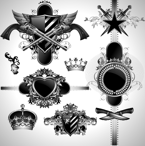 Vintage black and white badge with heraldry vector set 03