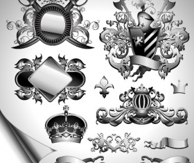 Vintage black and white badge with heraldry vector set 04