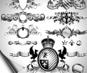 Vintage black and white badge with heraldry vector set 05
