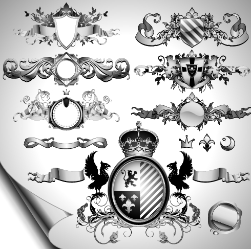 Vintage black and white badge with heraldry vector set 05